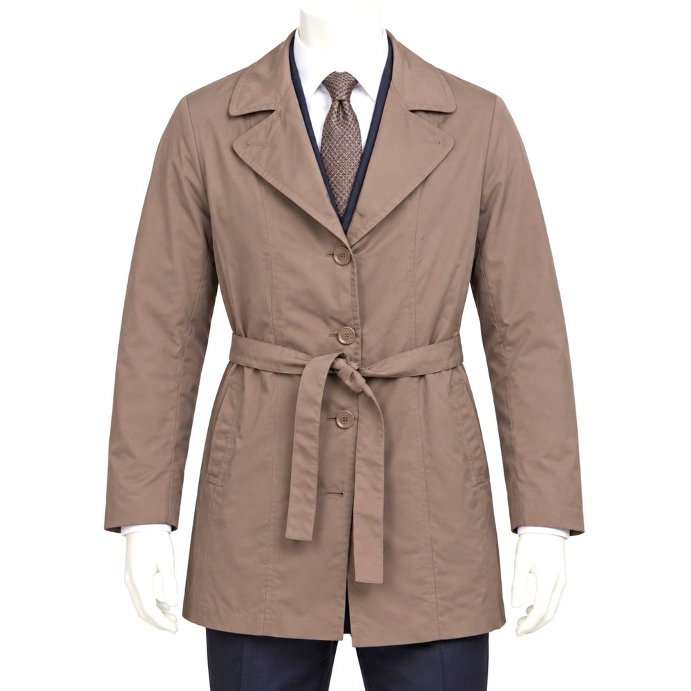 DENNIS BY DENNIS BASSO Mens Taupe Belted Lined Trench Coat Mid-Length M Luxury